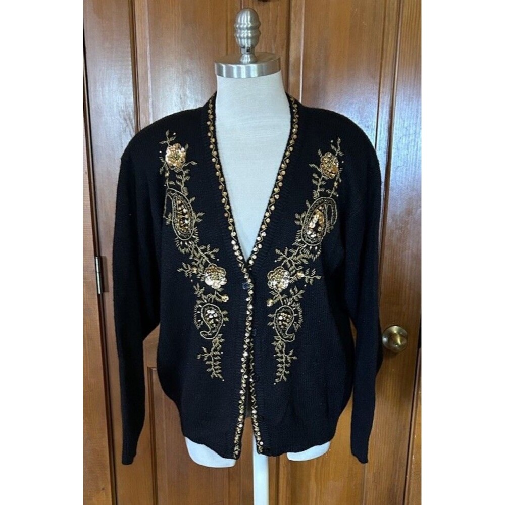 Vintage Alfred Dunner Sequined Beaded Sweater Holiday New Years Party Size Large